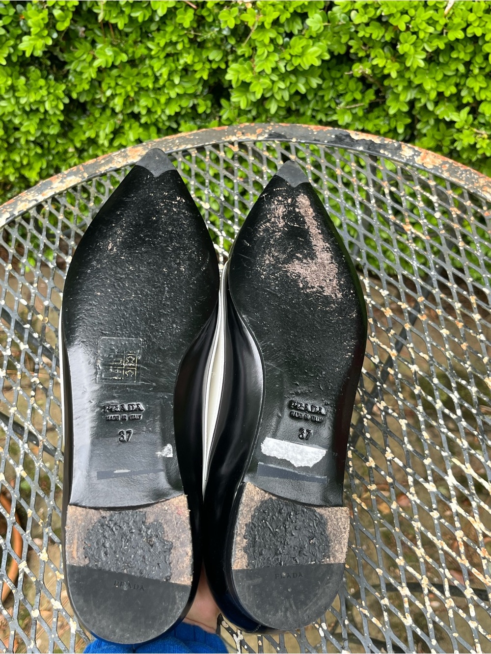Prada Black and White Pointed Toe Leather Flats - Picture 6 of 6